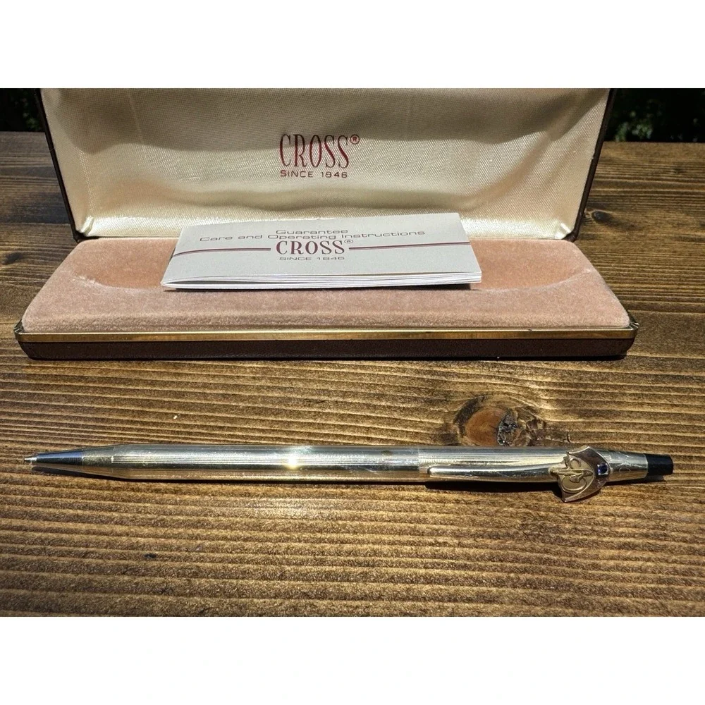 Vintage Cross‎ 10K Gold Filled Ballpoint Pen Blue Jewel Figural Clip W Box